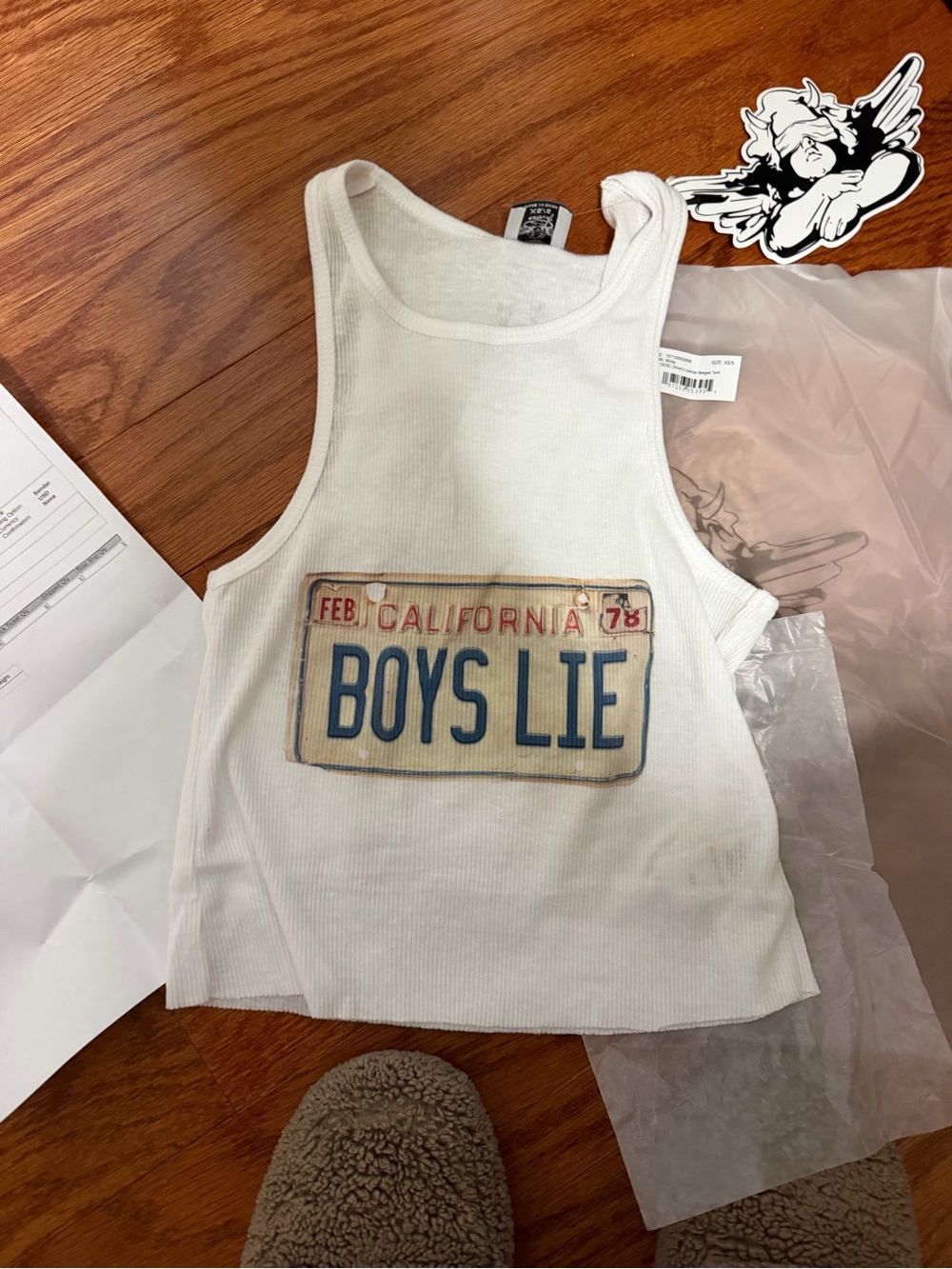 BOYS LIE White Ribbed Tank with License Plate Graphic
